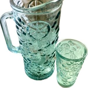 Pier 1 Heavyweight Juice Pitcher & Glass Set